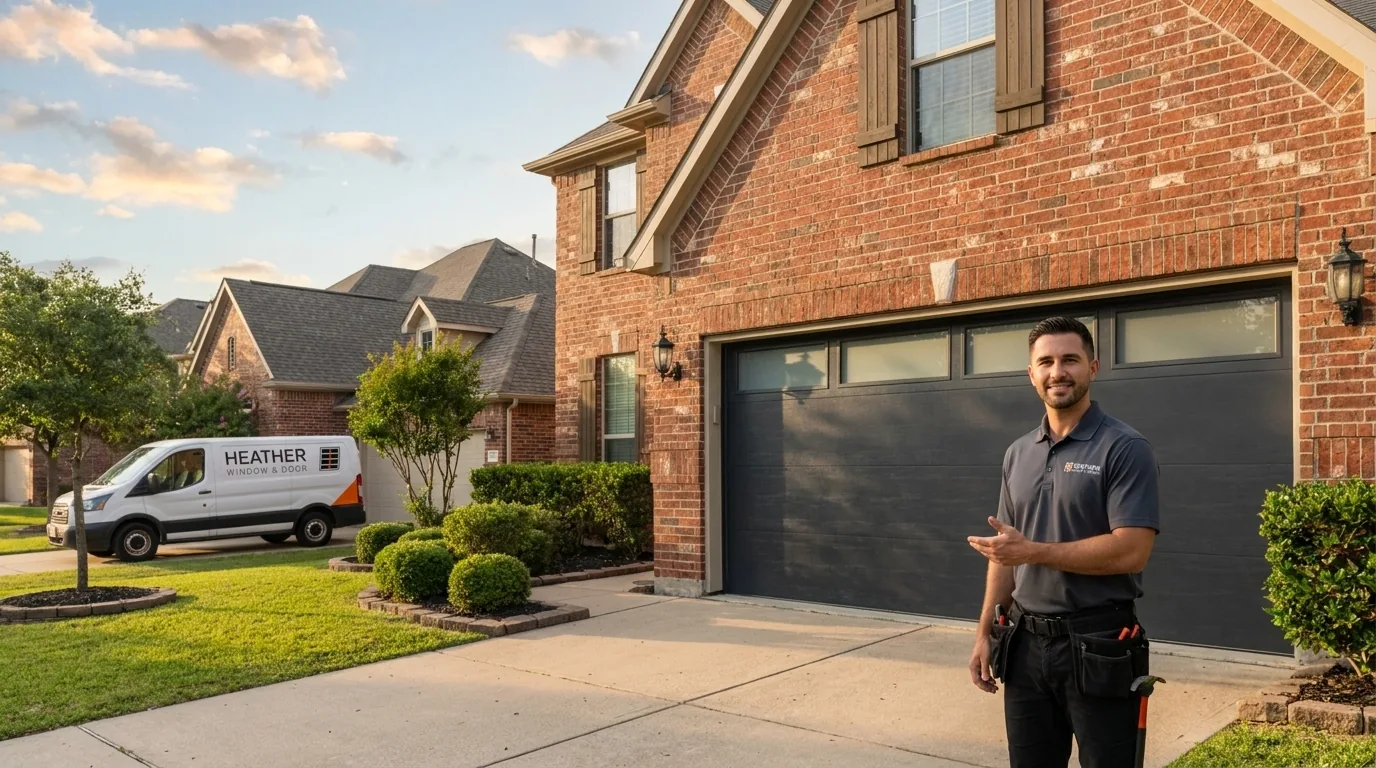 New garage door installed on a brick home