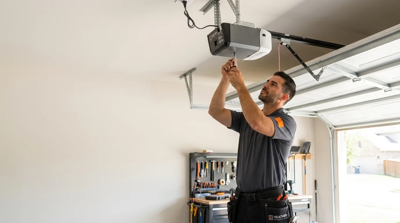 Technician servicing a garage door opener